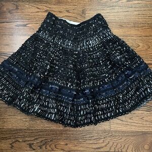 OILILY Black Sequin Mixed Media Textured Midi Skirt.  Size M